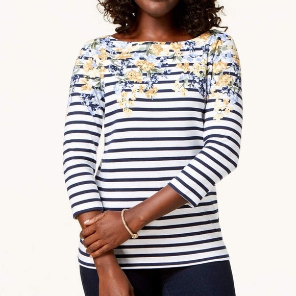 Karen Scott Tops - Karen Scott | Mixed Print Boat Neck Top